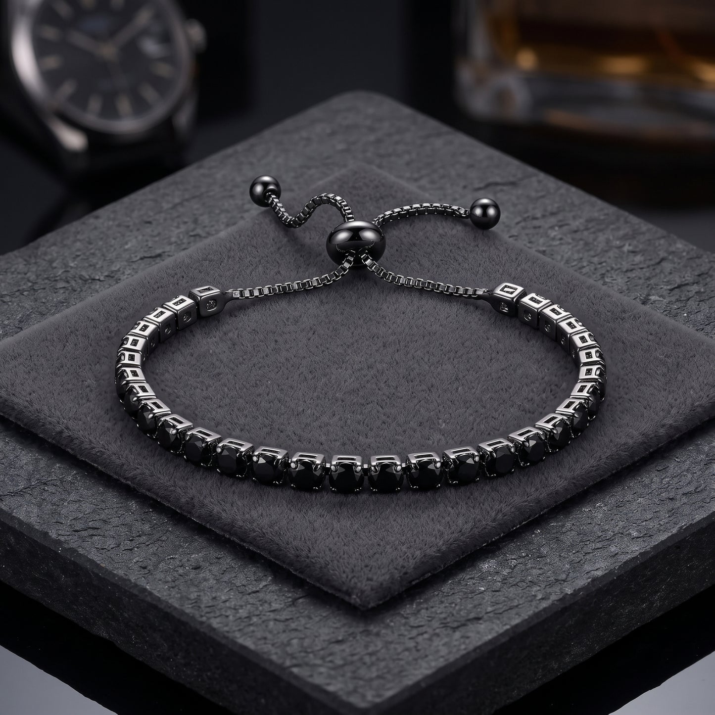 925 Sterling Silver Plated Tennis Bracelet with Solid Black Cubic Zirconia - Silver