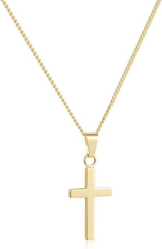 14K Gold Plated Sterling Silver Curb Chain Cross Necklace