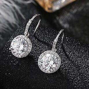 Round Sterling Silver Drop Earrings with Cubic Zirconia