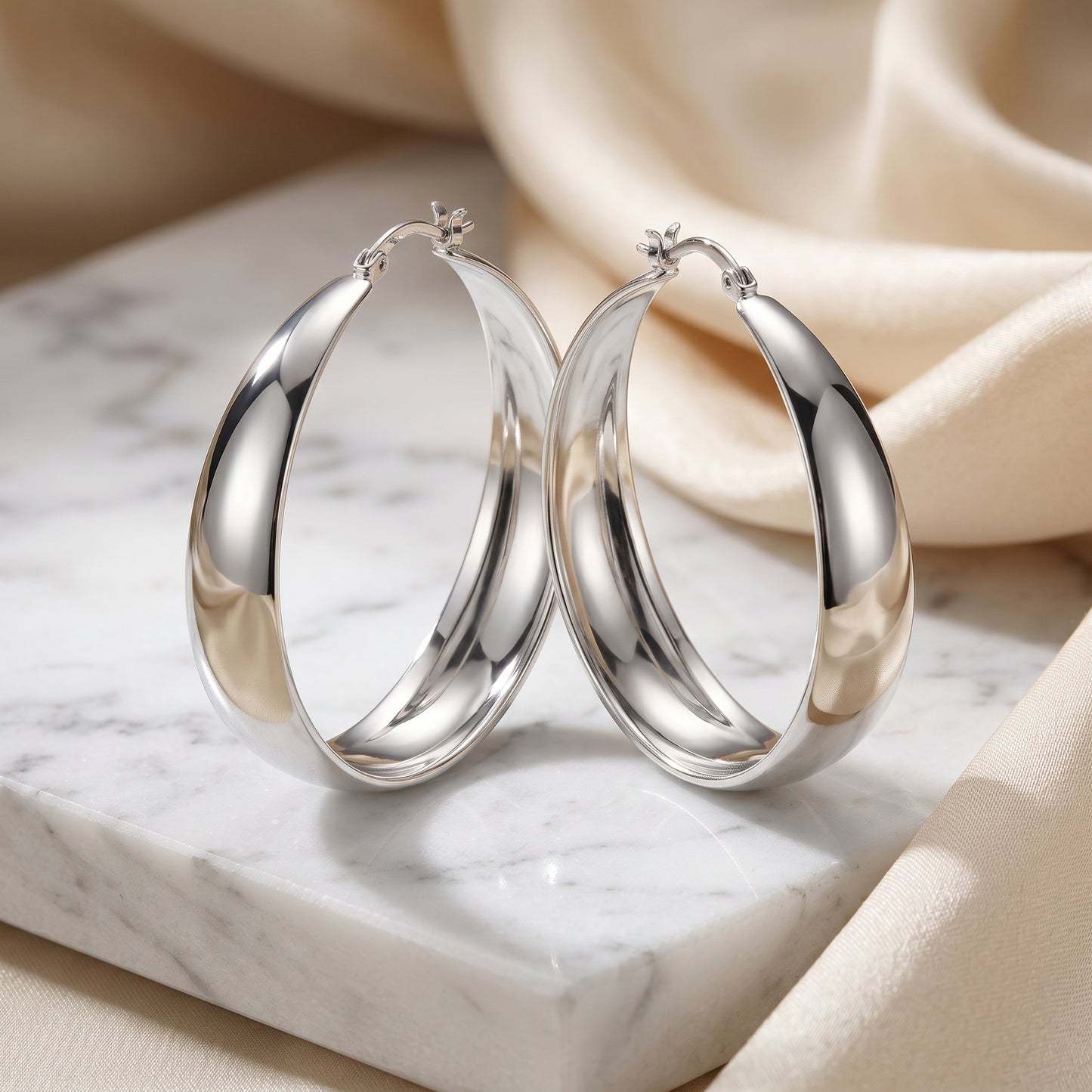 925 Sterling Silver Chunky Hoop Earrings - Silver 30mm