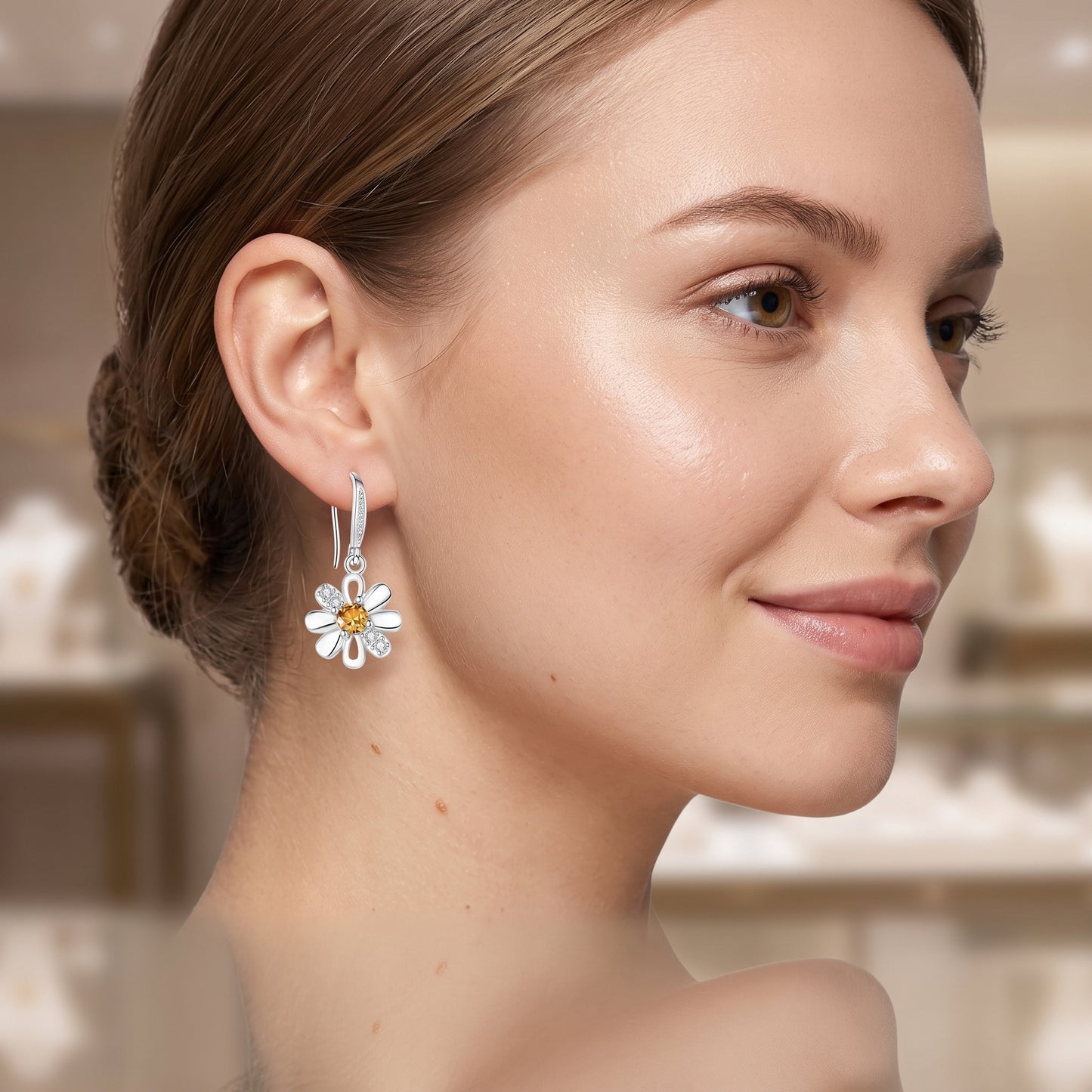925 Sterling Silver Daisy Drop Earrings with Cubic Zirconia - Silver