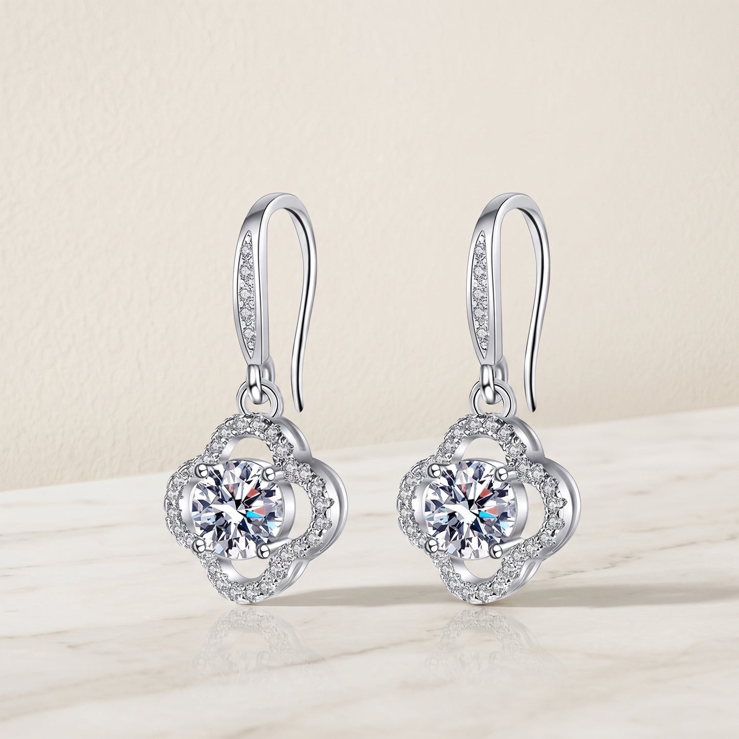 925 Sterling Silver Leaf Drop Earrings with Cubic Zirconia - Silver
