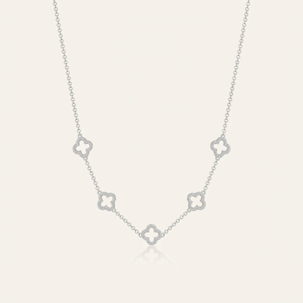 Silver Plated Multi Clover Necklace with Zircondia Crystals