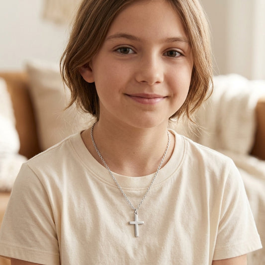 14K Gold Plated Prong Set Cross Necklace with Cubic Zirconia - Gold
