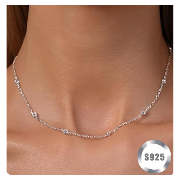 925 Sterling Silver Round and Pearl Necklace - Silver