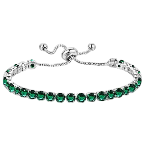 925 Sterling Silver Plated Tennis Bracelet with Solid Green Cubic Zirconia - Silver