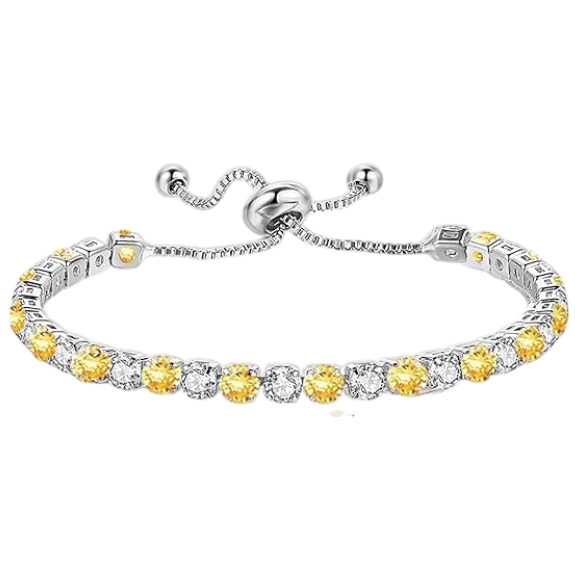 925 Sterling Silver Plated Tennis Bracelet with Yellow and White Cubic Zirconia - Silver