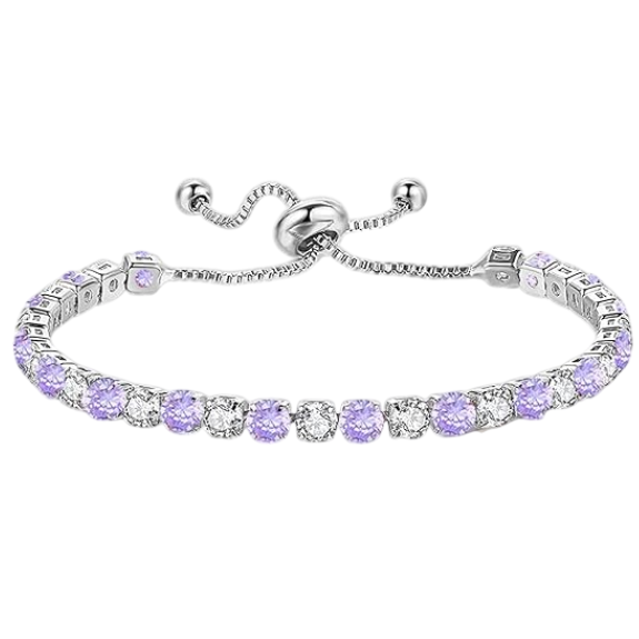 925 Sterling Silver Plated Tennis Bracelet with Purple and White Cubic Zirconia - Silver