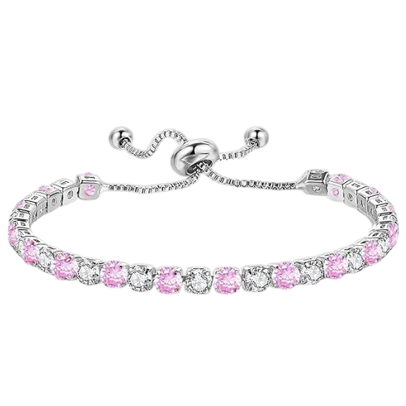 925 Sterling Silver Plated Tennis Bracelet with Pink and White Cubic Zirconia - Silver