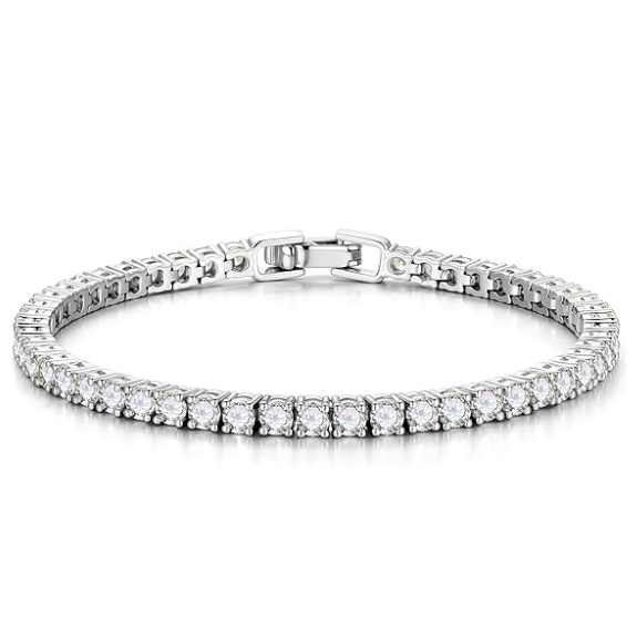 Silver Tone Square CZ Tennis Bracelet - Silver