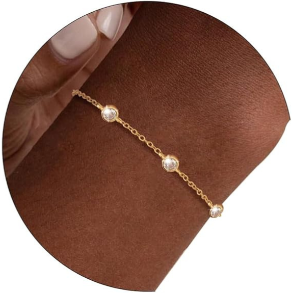 925 Sterling Silver Clover Charm Bracelet with Cubic Zirconia - Gold 2
