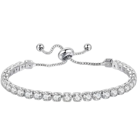 925 Sterling Silver Plated Tennis Bracelet with White Cubic Zirconia - Silver