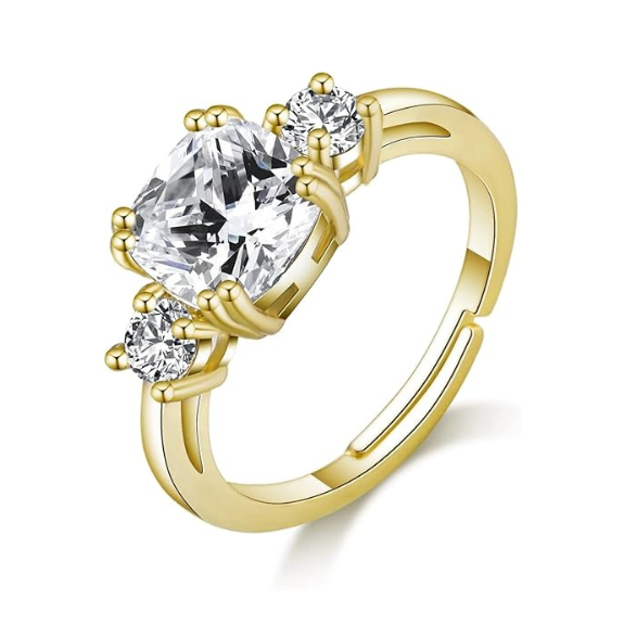 18k Gold Plated Three Stone Adjustable Ring with Zircondia Crystals