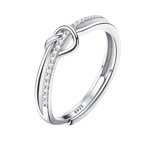 925 Sterling Silver Adjustable Crossover Eternity Ring with Cubic Zirconia - Silver