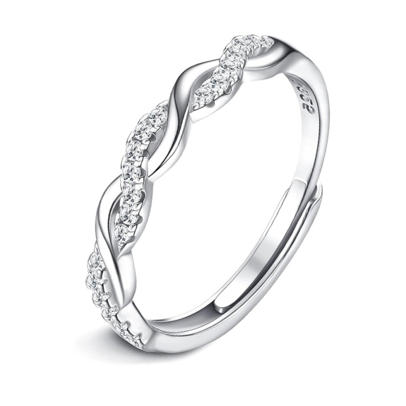 925 Sterling Silver Adjustable Crossover Eternity Ring with Cubic Zirconia - Silver
