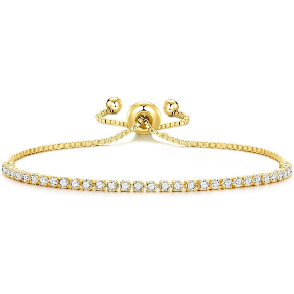 18K Gold Plated 2mm Adjustable Tennis Bracelet with Zircondia Crystals