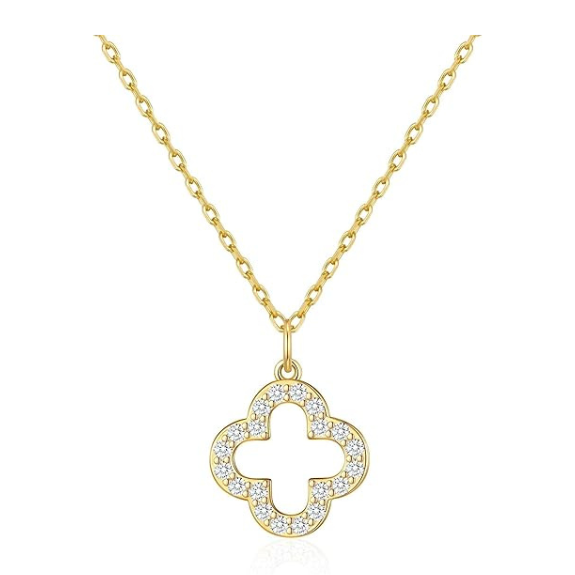 Gold Plated Clover Pendant Necklace with Zircondia Crystals