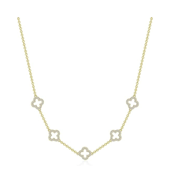 Gold Plated Multi Clover Necklace with Zircondia Crystals