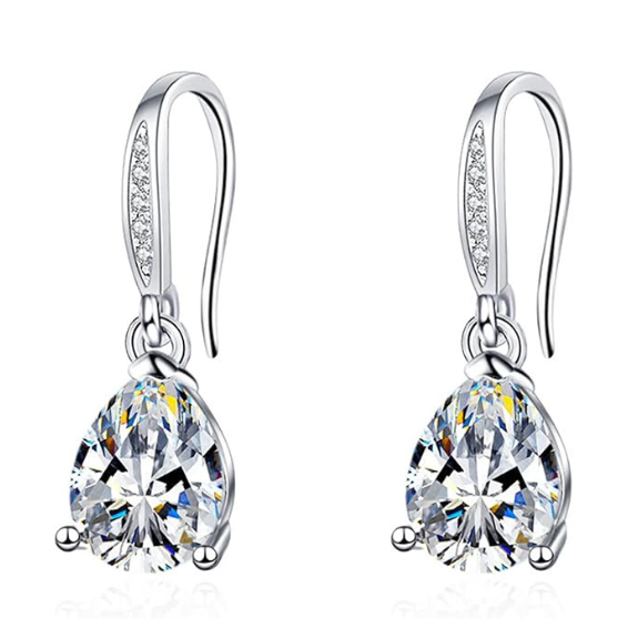 925 Sterling Silver Oval Drop Earrings with AAAAA Cubic Zirconia - Silver
