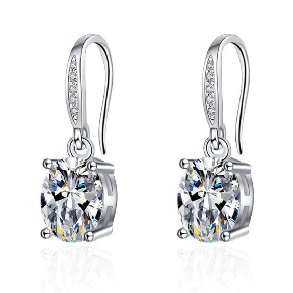 925 Sterling Silver Slim Oval Drop Earrings with AAAAA Cubic Zirconia - Silver