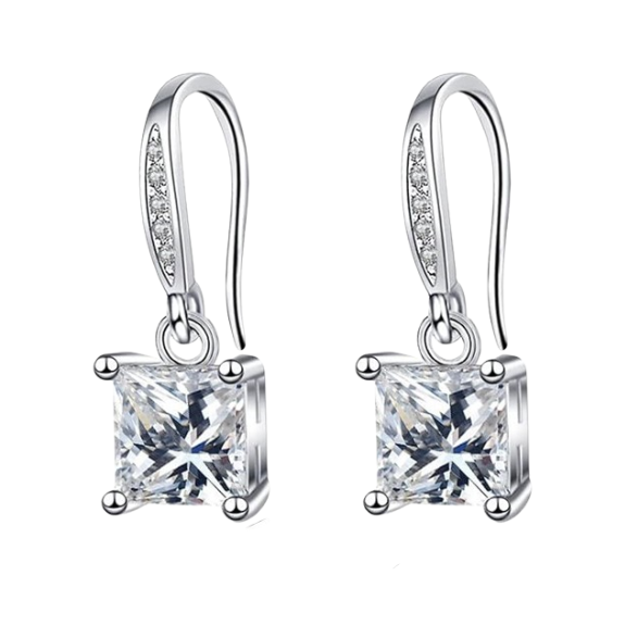 925 Sterling Silver Square Drop Earrings with AAAAA Cubic Zirconia - Silver