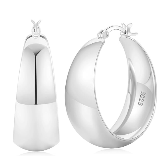 925 Sterling Silver Chunky Hoop Earrings - Silver 30mm