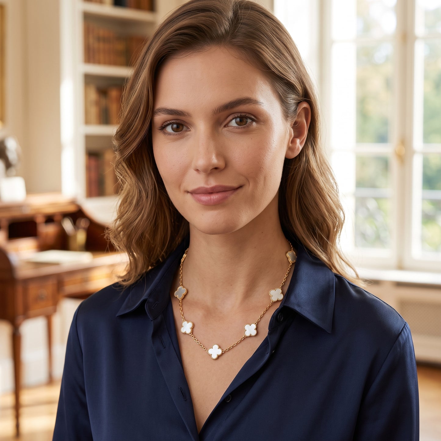 Five Motif Four Leaf Clover Necklace - Gold