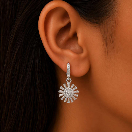 925 Sterling Silver Daisy Drop Earrings with Cubic Zirconia