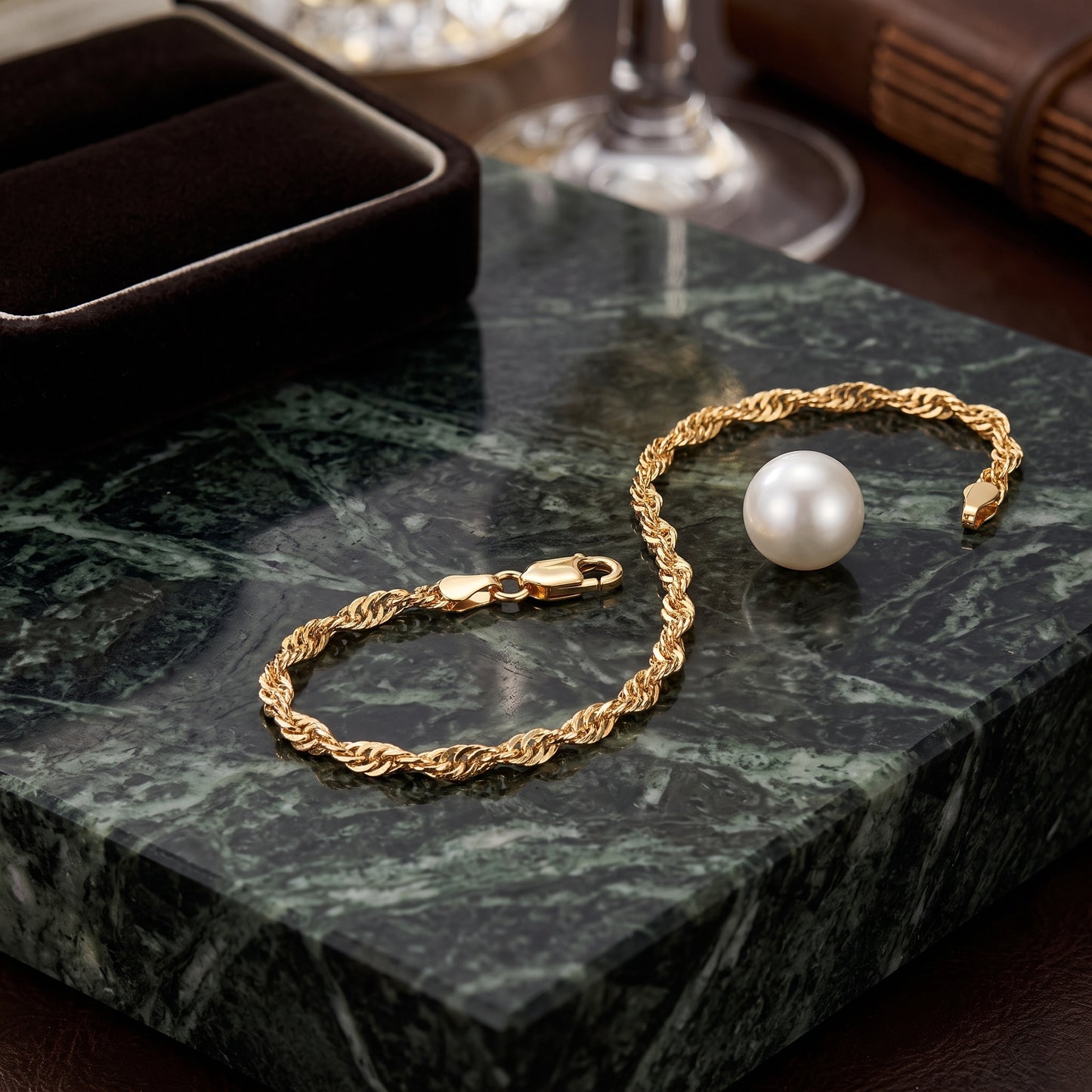 9ct Yellow Gold on Silver Singapore Link Bracelet - 7.5 Inch