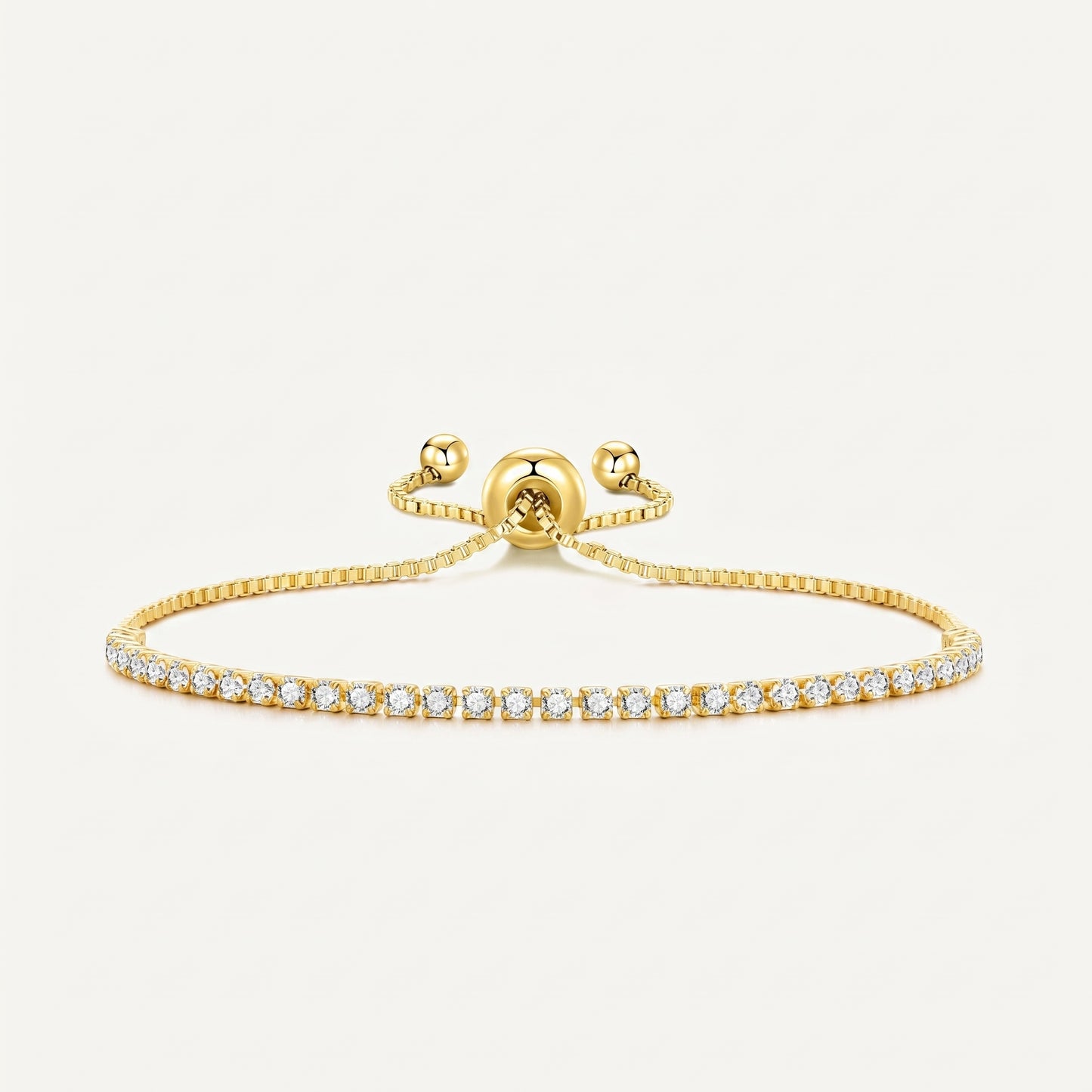 18K Gold Plated 2mm Adjustable Tennis Bracelet with Zircondia Crystals