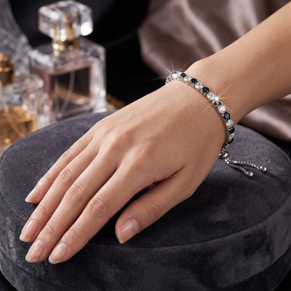925 Sterling Silver Plated Tennis Bracelet with Black and White Cubic Zirconia - Silver