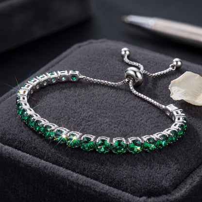 925 Sterling Silver Plated Tennis Bracelet with Solid Green Cubic Zirconia - Silver