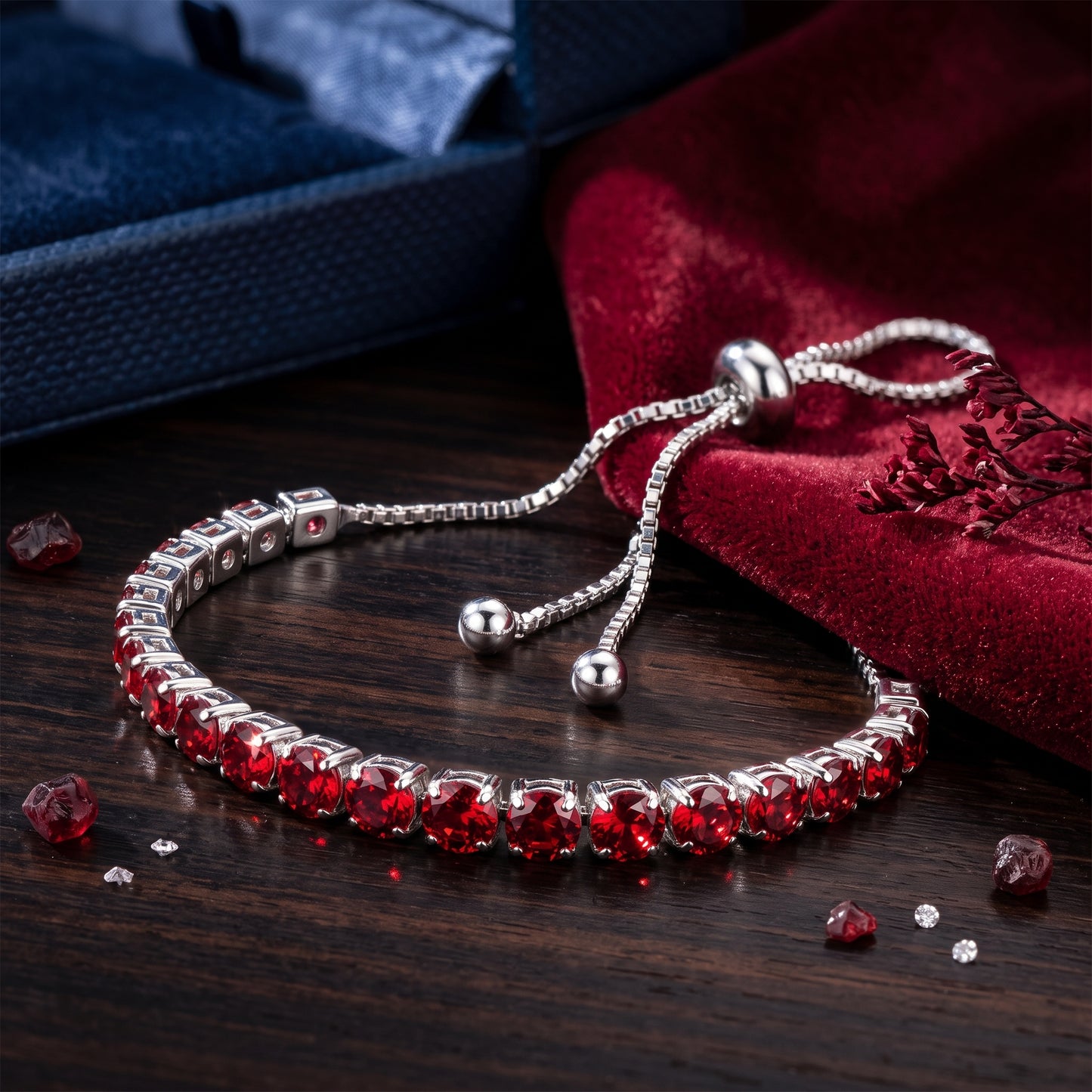 925 Sterling Silver Plated Tennis Bracelet with Red Cubic Zirconia - Silver