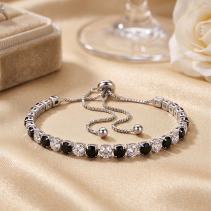 925 Sterling Silver Plated Tennis Bracelet with Black and White Cubic Zirconia - Silver