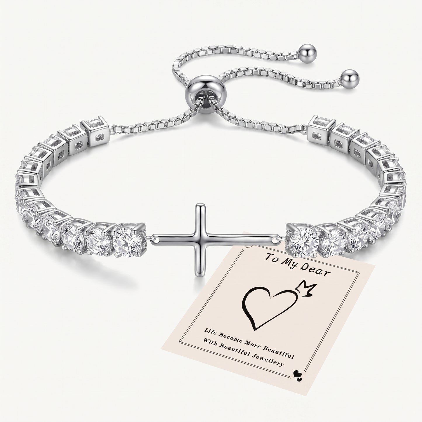 925 Sterling Silver Plated Cross Tennis Bracelet with White Cubic Zirconia - Silver