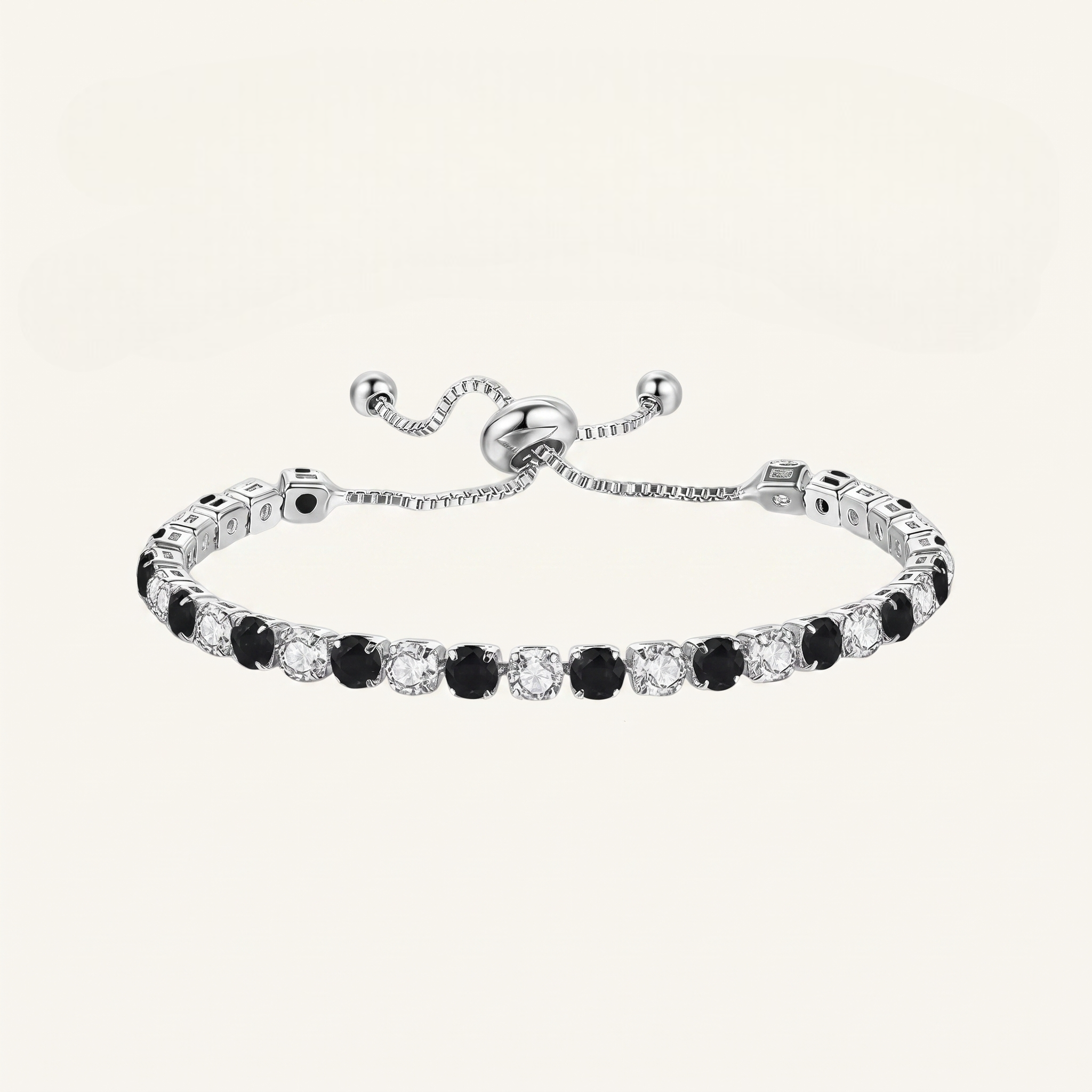 925 Sterling Silver Plated Tennis Bracelet with Black and White Cubic Zirconia - Silver