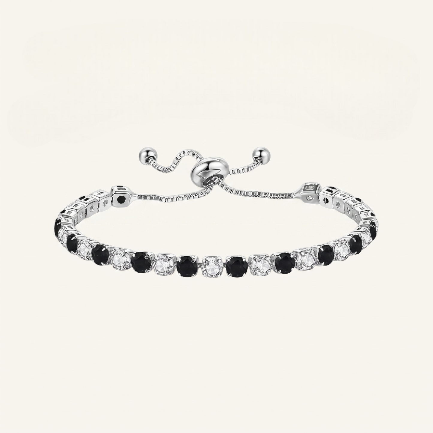 925 Sterling Silver Plated Tennis Bracelet with Black and White Cubic Zirconia - Silver