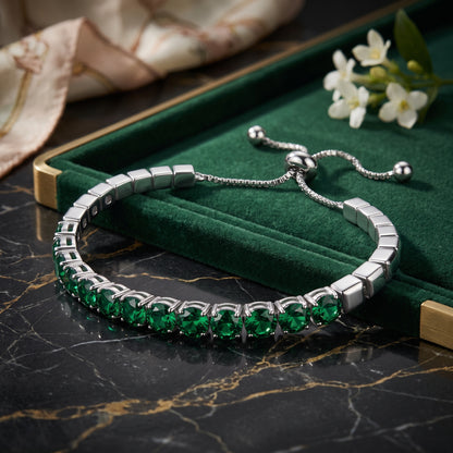 925 Sterling Silver Plated Tennis Bracelet with Solid Green Cubic Zirconia - Silver