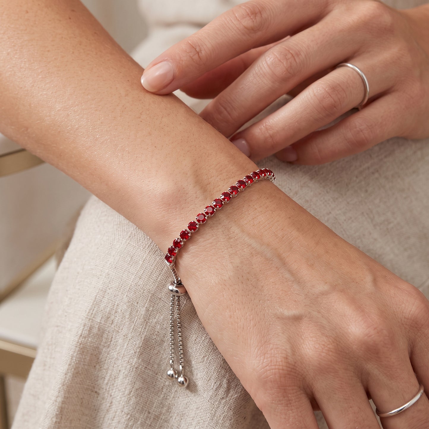 925 Sterling Silver Plated Tennis Bracelet with Red Cubic Zirconia - Silver