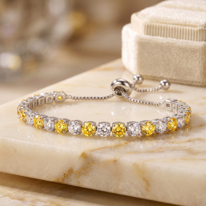 925 Sterling Silver Plated Tennis Bracelet with Yellow and White Cubic Zirconia - Silver