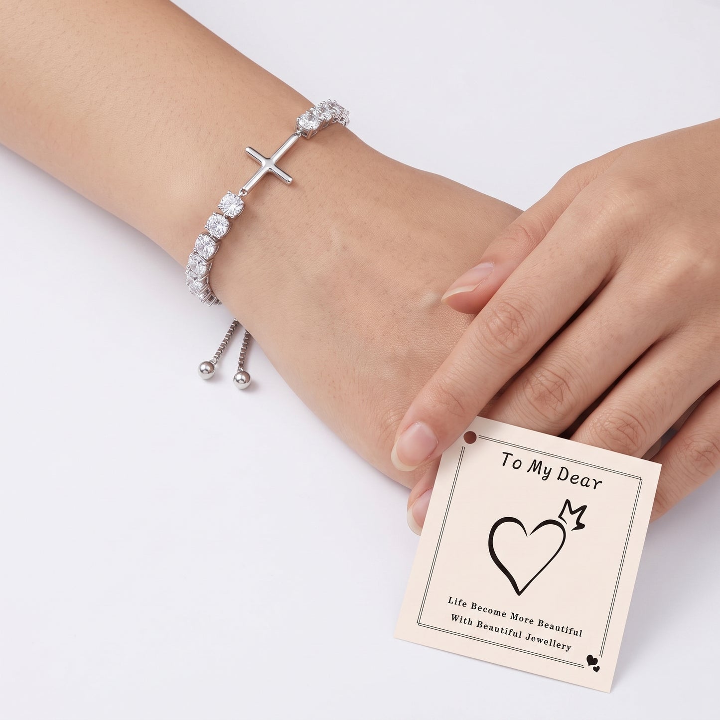 925 Sterling Silver Plated Cross Tennis Bracelet with White Cubic Zirconia - Silver