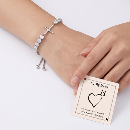 925 Sterling Silver Plated Cross Tennis Bracelet with White Cubic Zirconia - Silver