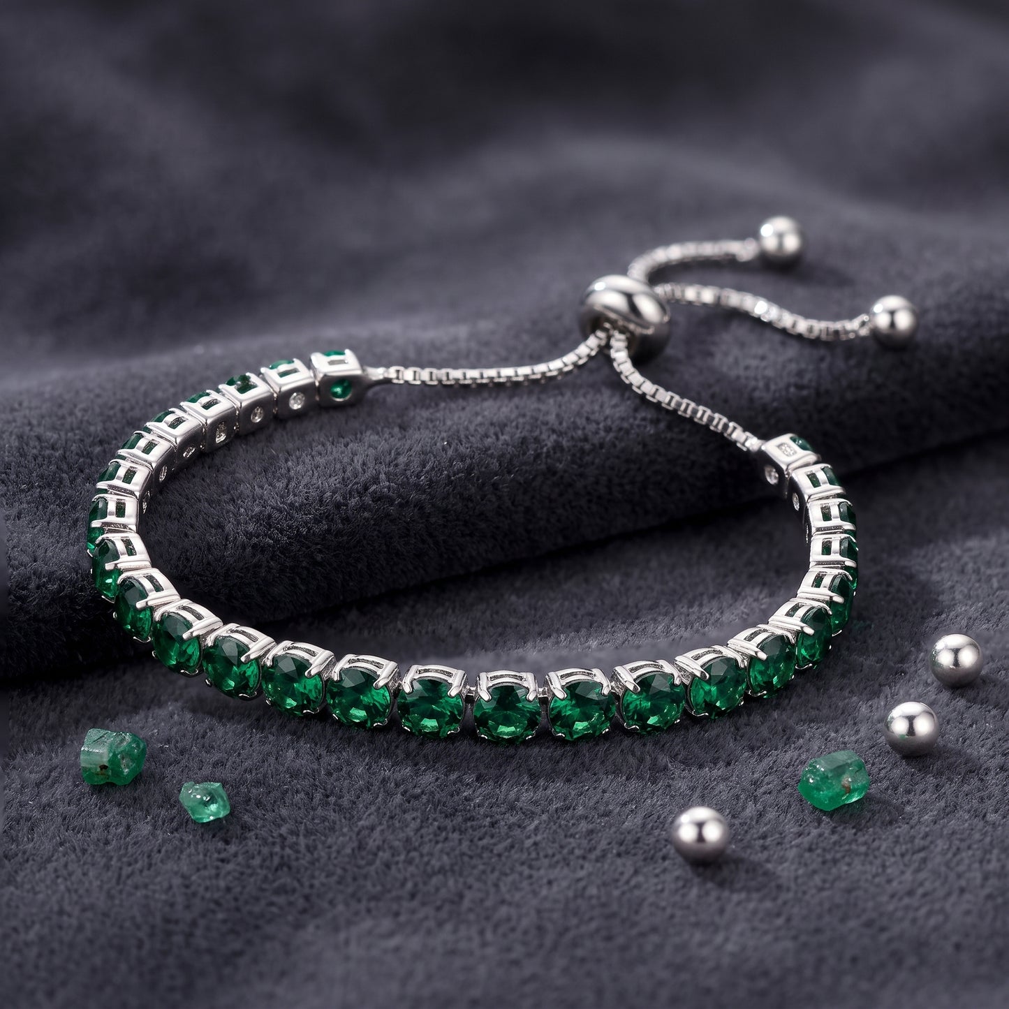925 Sterling Silver Plated Tennis Bracelet with Solid Green Cubic Zirconia - Silver