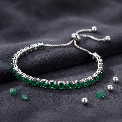 925 Sterling Silver Plated Tennis Bracelet with Solid Green Cubic Zirconia - Silver