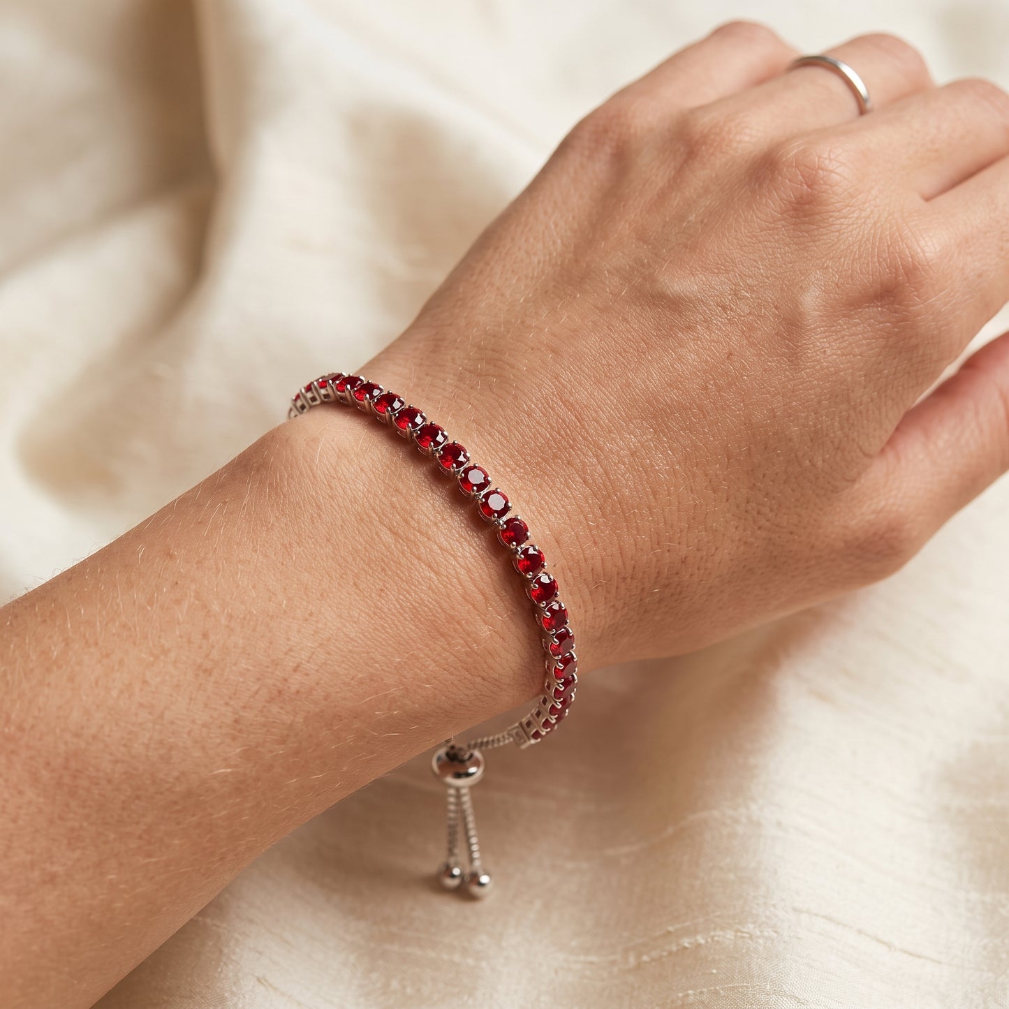 925 Sterling Silver Plated Tennis Bracelet with Red Cubic Zirconia - Silver