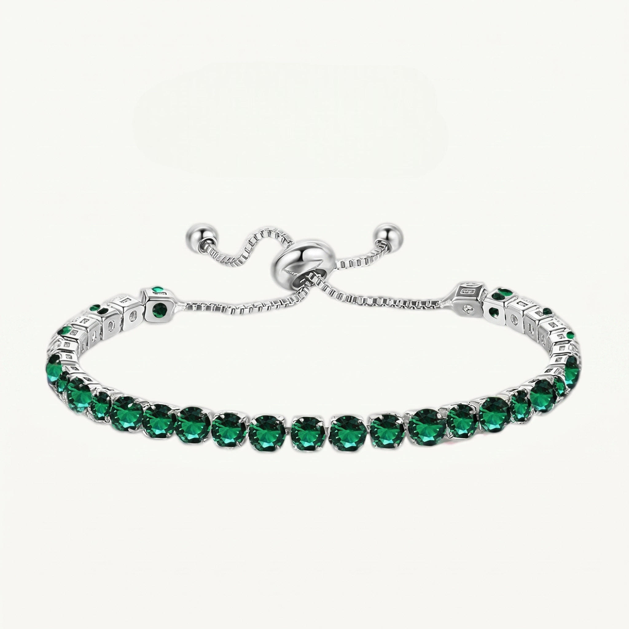925 Sterling Silver Plated Tennis Bracelet with Solid Green Cubic Zirconia - Silver