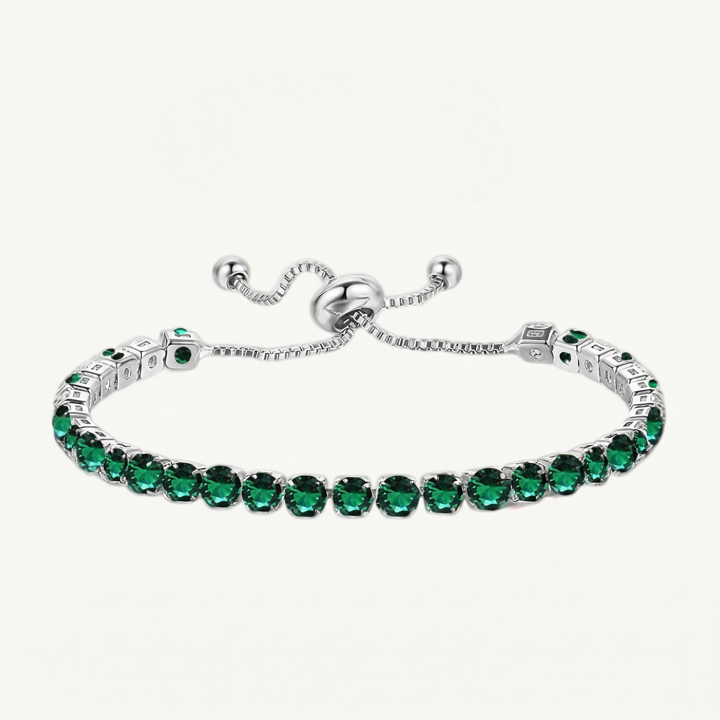 925 Sterling Silver Plated Tennis Bracelet with Solid Green Cubic Zirconia - Silver