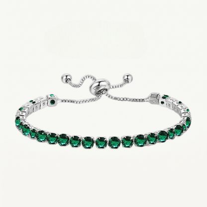 925 Sterling Silver Plated Tennis Bracelet with Solid Green Cubic Zirconia - Silver