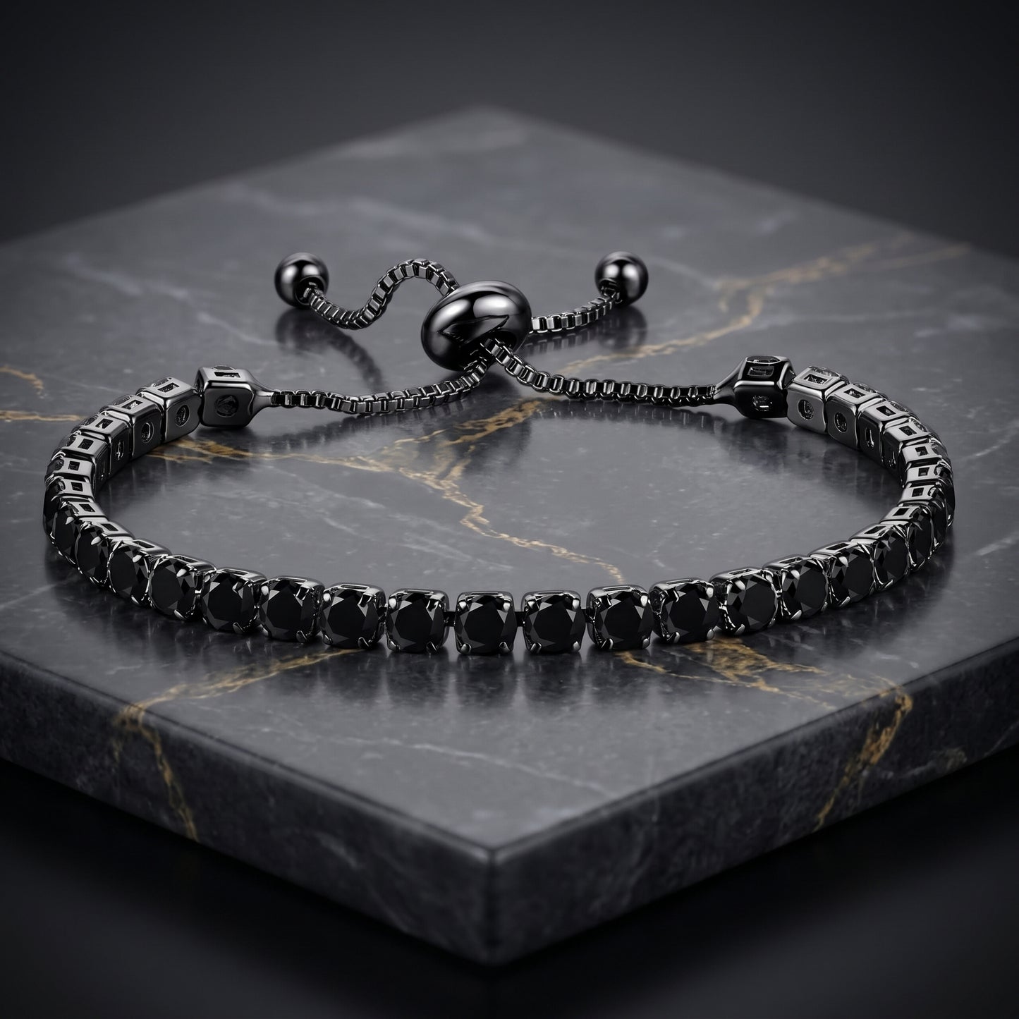 925 Sterling Silver Plated Tennis Bracelet with Solid Black Cubic Zirconia - Silver