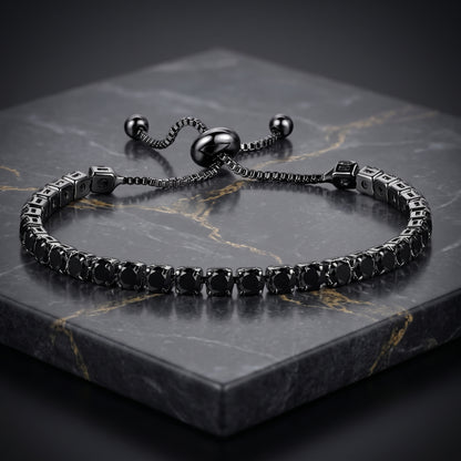 925 Sterling Silver Plated Tennis Bracelet with Solid Black Cubic Zirconia - Silver